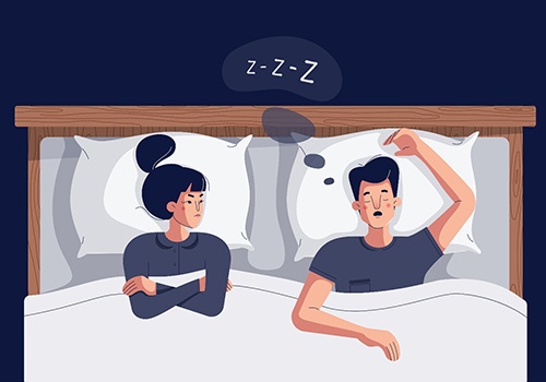Illustration of man snoring next to a woman